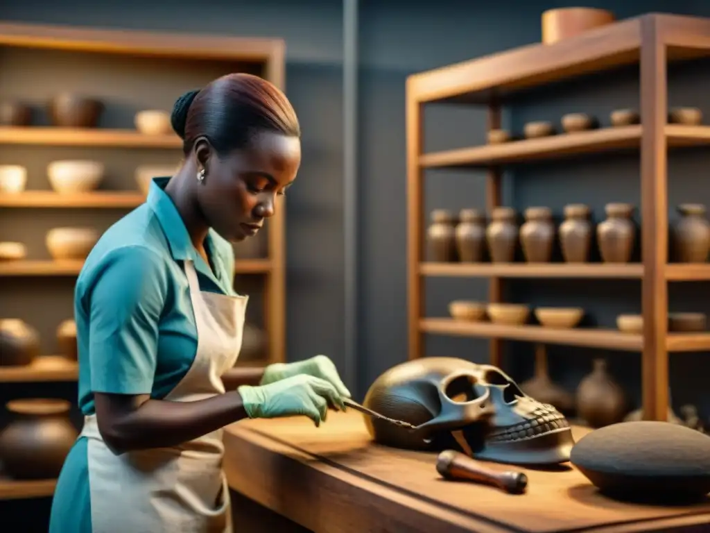 Conservación del Patrimonio Africano: Expertos restauran con cuidado un antiguo artefacto africano en laboratorio de conservación