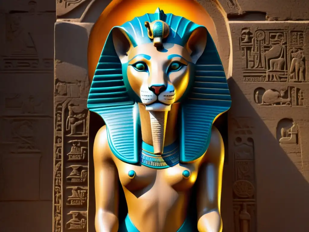 En la penumbra del museo, la intimidante diosa Sekhmet irradia poder y protección