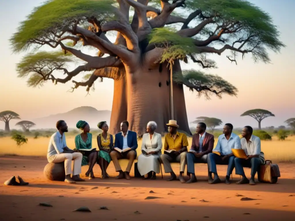 Periodistas reviven historia africana bajo baobab al atardecer