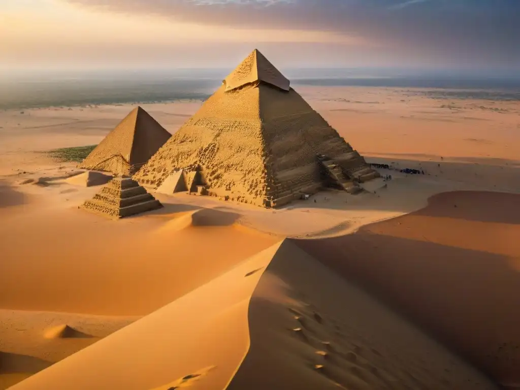 Pirámides africanas: teorías recientes - Majestuosas pirámides de Meroë al atardecer, en un paisaje desértico dorado