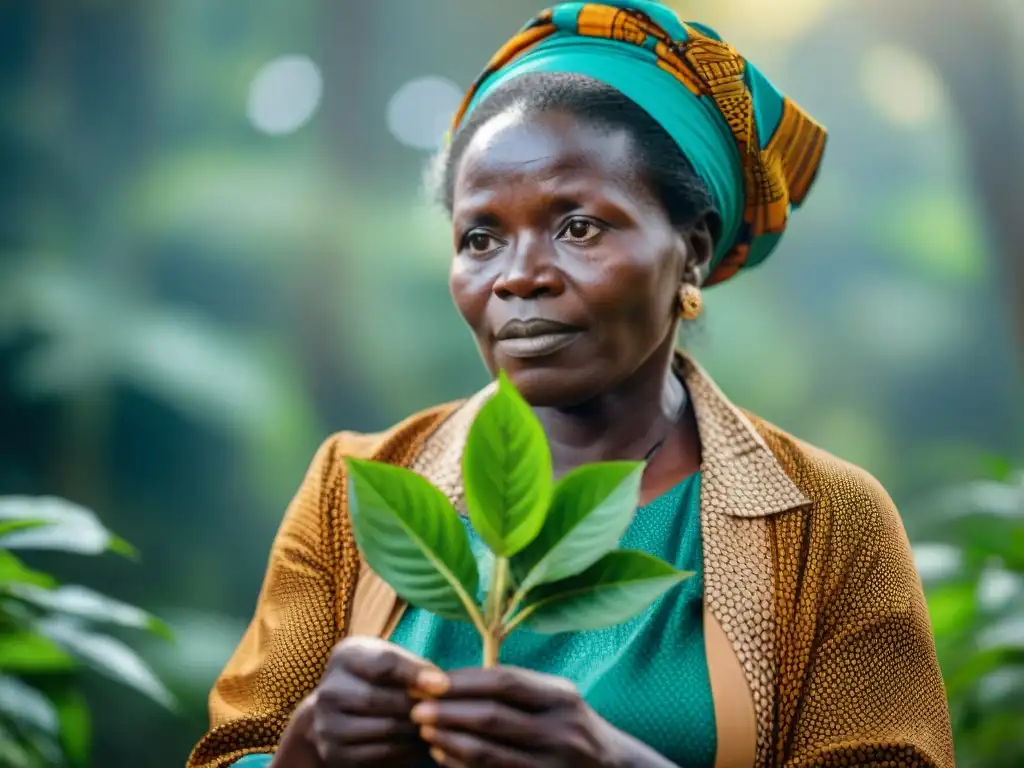 Una poderosa imagen de Wangari Maathai plantando un árbol en un frondoso bosque verde