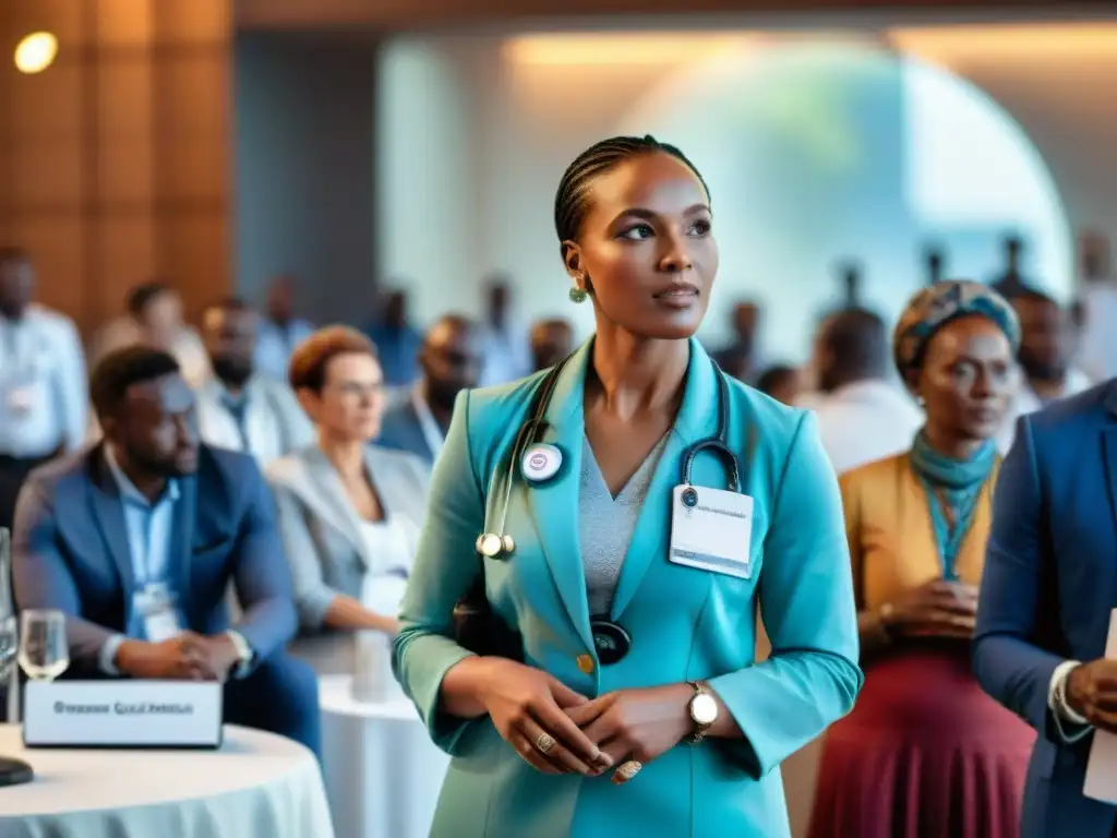 Profesionales de la salud debatiendo en conferencia sobre Salud digital en África, inversiones innovadoras