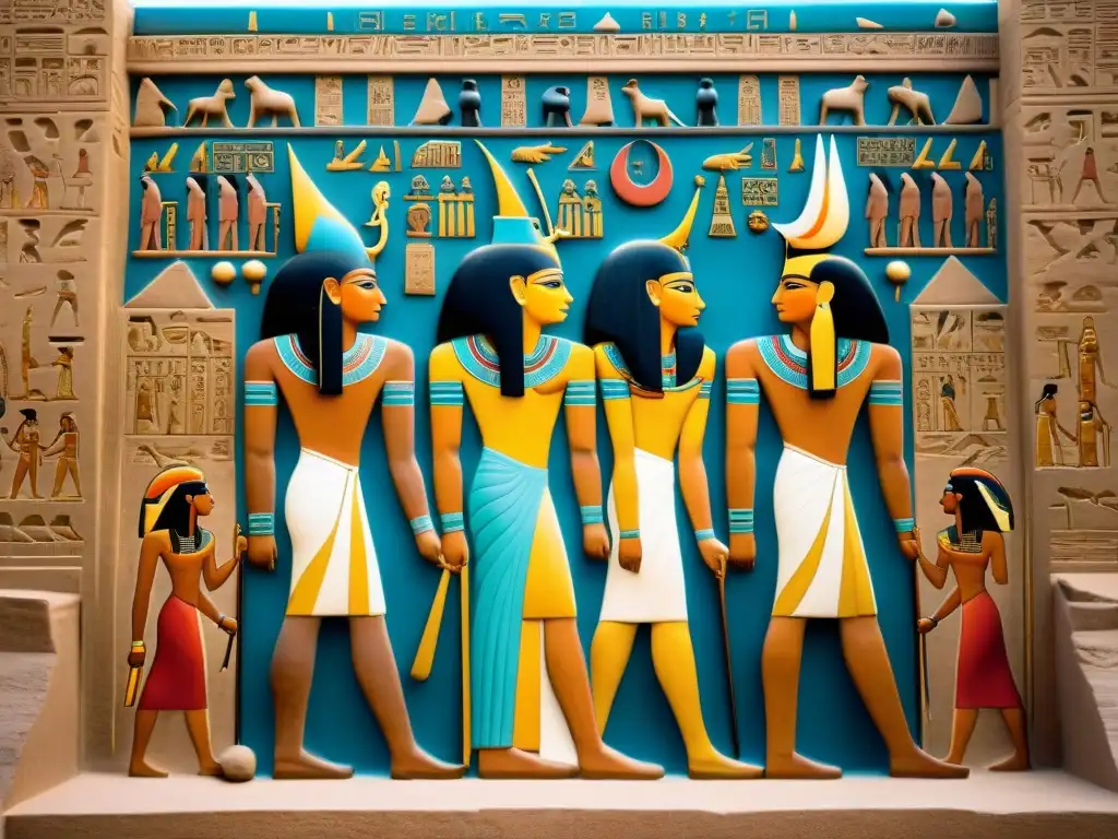 Relieve egipcio de Ramsés II en negociaciones diplomáticas con enviados, reflejando la diplomacia en el antiguo Egipto