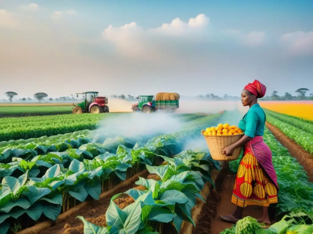 Un retrato detallado de agricultores africanos en diversas etapas de la cadena de valor agrícola