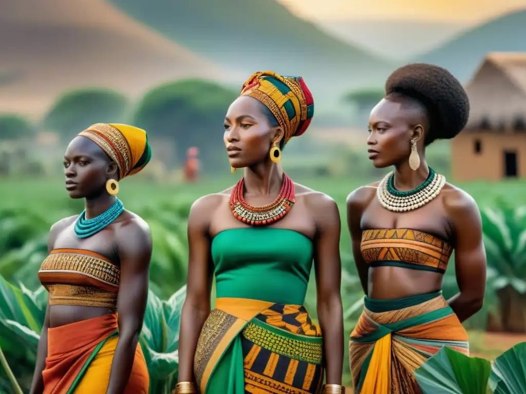 Un retrato detallado de mujeres en civilizaciones africanas antiguas, mostrando fuerza, sabiduría y cultura