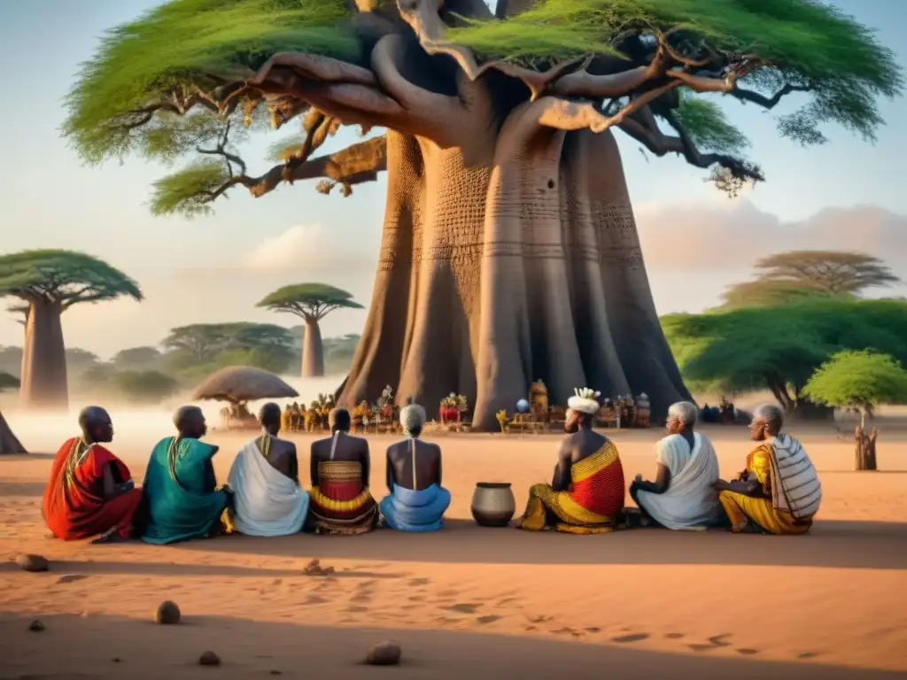 Reunión de ancianos Kongo bajo el Baobab, influencia cultural Kongo África