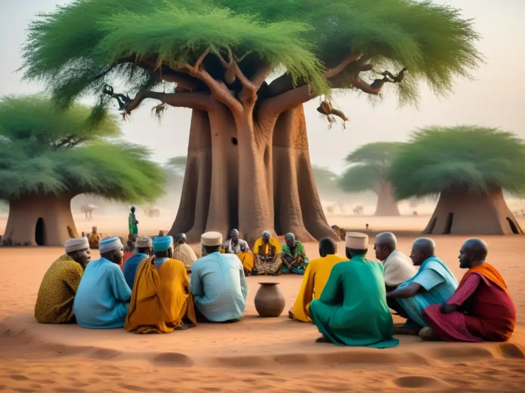 Reunión de ancianos bajo baobab en Mali