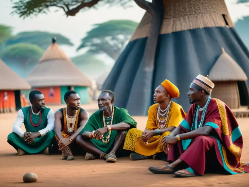 Reunión tradicional de ancianos africanos debatiendo bajo un árbol, símbolo de Sistema Indirect Rule África análisis