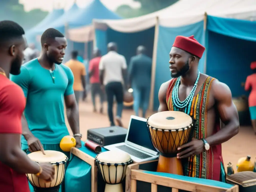 Fusión de ritmos: música africana y tecnología global en mercado callejero de Lagos