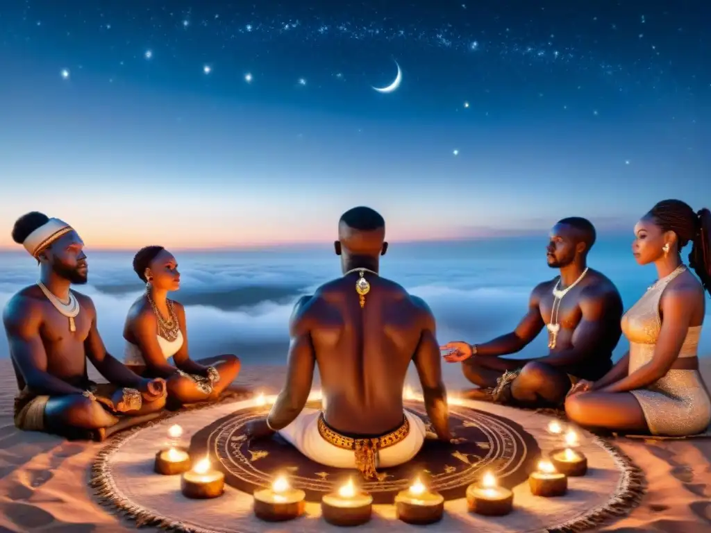 Ritual espiritual africano bajo cielo estrellado