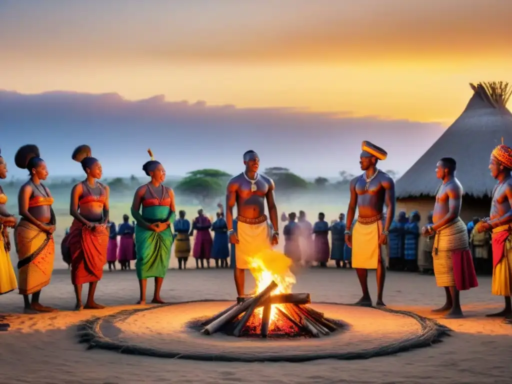 Rituales africanos: identidad comunitaria en danza al atardecer en aldea vibrante