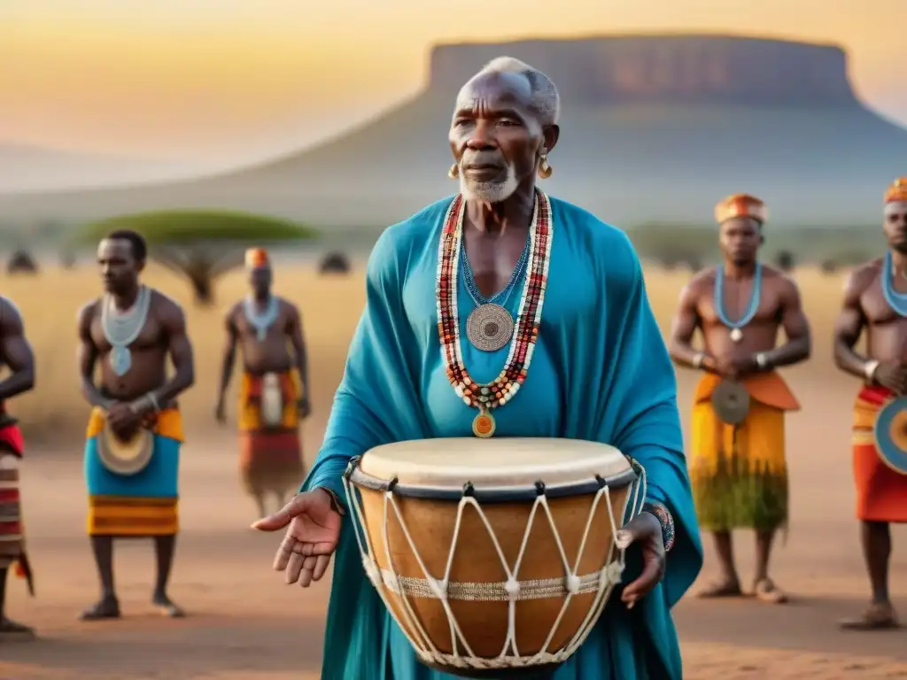 Ritual de iniciación africano: tradición ancestral y conexión espiritual Rituales africanos de paso con música, danza y tradición ancestral en la sabana al atardecer