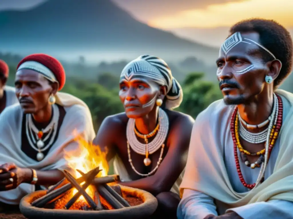 Rituales ancestrales cuerno África: Ancianos Oromo en ritual tribal nocturno