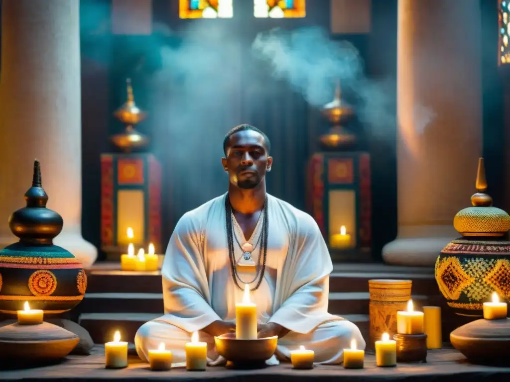 Ceremonia espiritual en templo de Umbanda: tradición y diversidad Rituales espirituales en un templo de Umbanda en Brasil, reflejando el sincretismo religioso en el país
