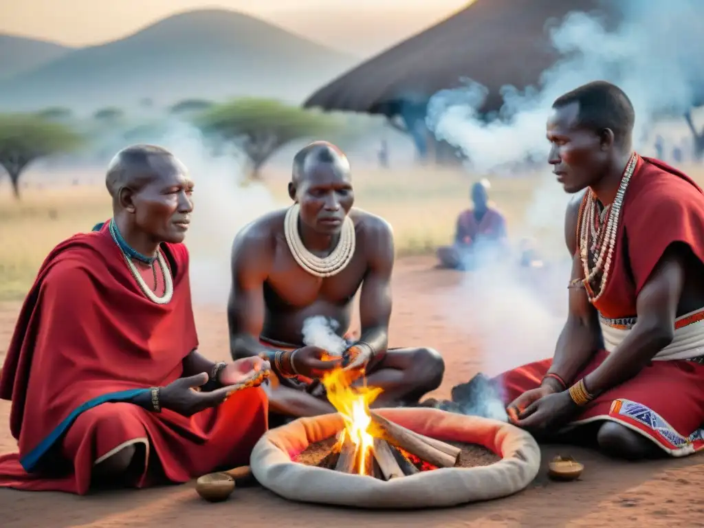 Rituales de purificación en África: Maasai elders realizan ceremonia al amanecer con humo de hierbas aromáticas