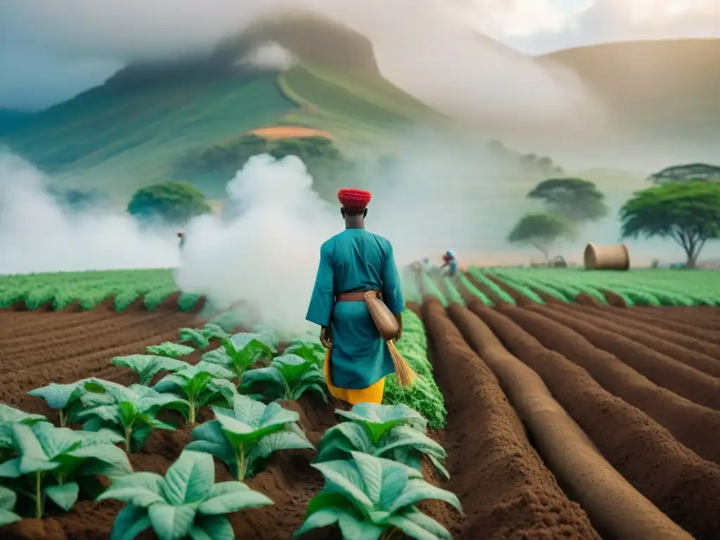 Rituales de siembra en África: Agricultores africanos en ceremonia tradicional de siembra en campo fértil y colorido