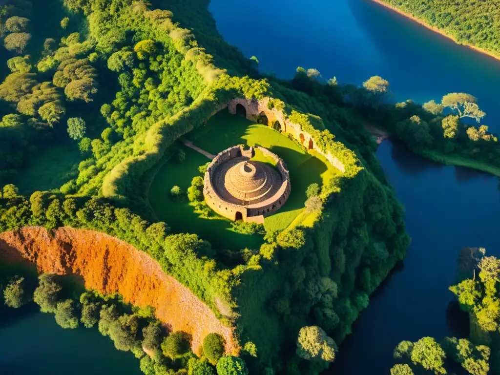 Ruinas de la antigua ciudad de piedra en África rodeadas de exuberante vegetación