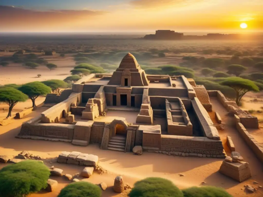 Ruinas antiguas del Reino de Takrur en Senegal, iluminadas por el cálido atardecer africano