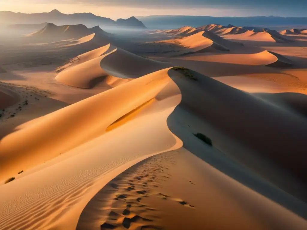 Ruinas arqueológicas en desierto africano al atardecer, impacto cambio climático arqueología africana