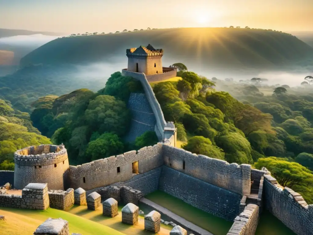 Ruinas de Great Zimbabwe: Esplendor ancestral al atardecer Ruinas de Great Zimbabwe al atardecer, revelando la riqueza y misterio de las civilizaciones africanas
