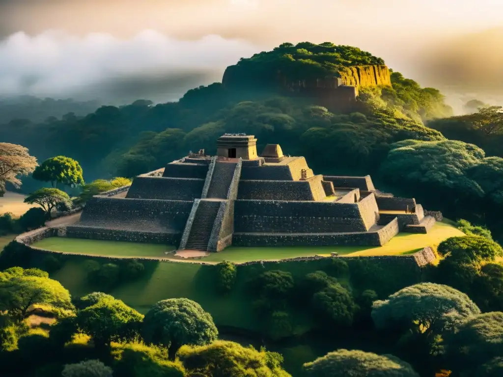 Esplendor ancestral: Ruinas detalladas de Great Zimbabwe Ruinas detalladas de Great Zimbabwe, iluminadas por el sol, destacando estrategias defensa reinos sur África