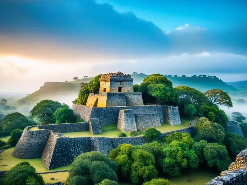 Ruinas icónicas de Great Zimbabwe, con detallada arquitectura de piedra bajo cielo azul