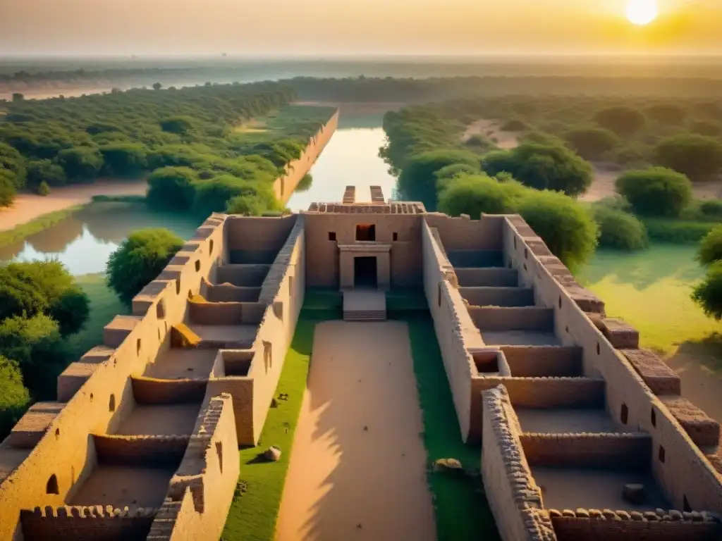 Ruinas del Imperio Kanem Bornu bañadas por la cálida luz del atardecer en el lago Chad, evocando historia completa