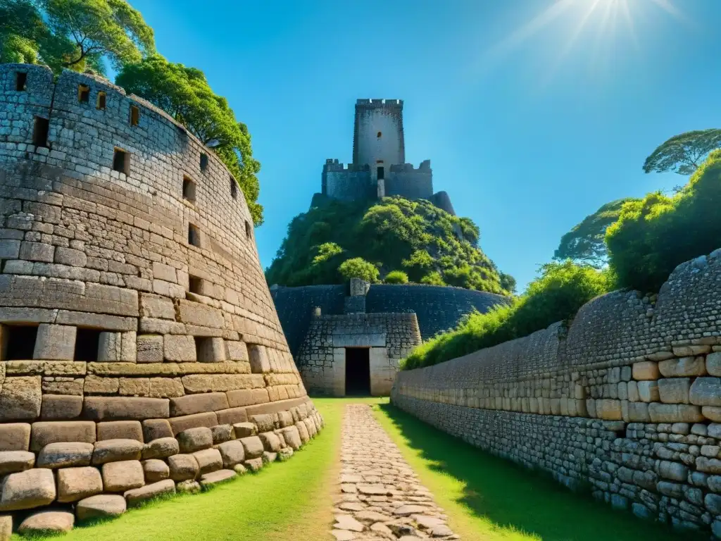 Ruinas impresionantes de Great Zimbabwe, con torre cónica y muros de piedra, bajo cielo azul