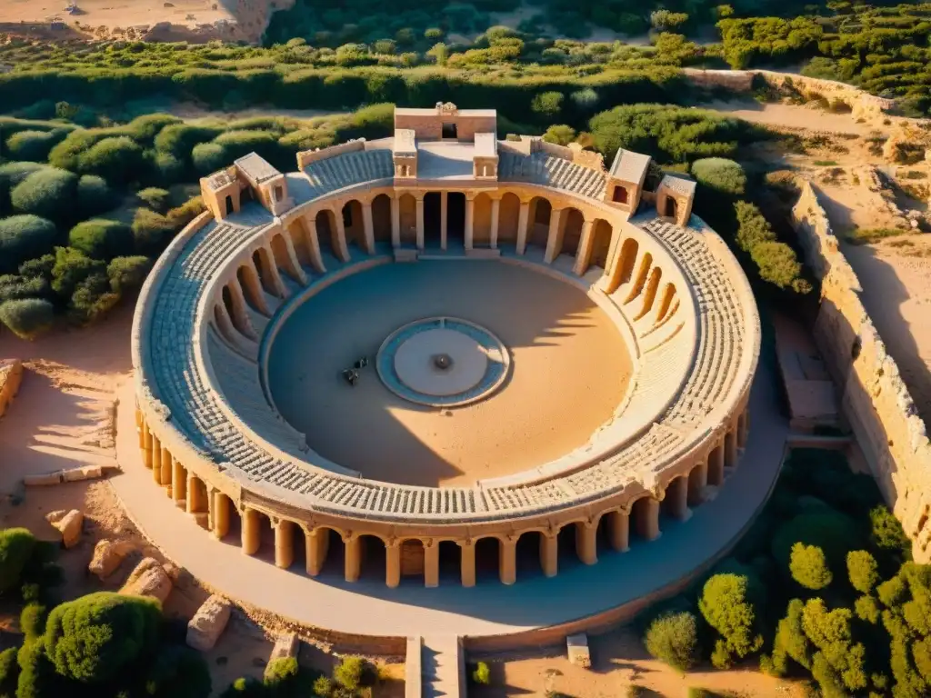 Ruinas romanas de Leptis Magna: legado africano en el desierto Ruinas de Leptis Magna en Libia exhiben anfiteatro romano, columnas y mosaicos, reflejando influencia global de civilizaciones africanas