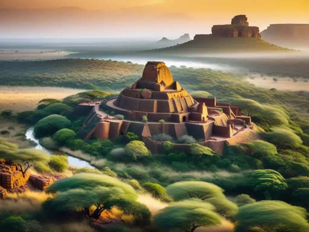 Ruinas de piedra en Mapungubwe al atardecer, evocando la historia de antiguas ciudades de piedra en África