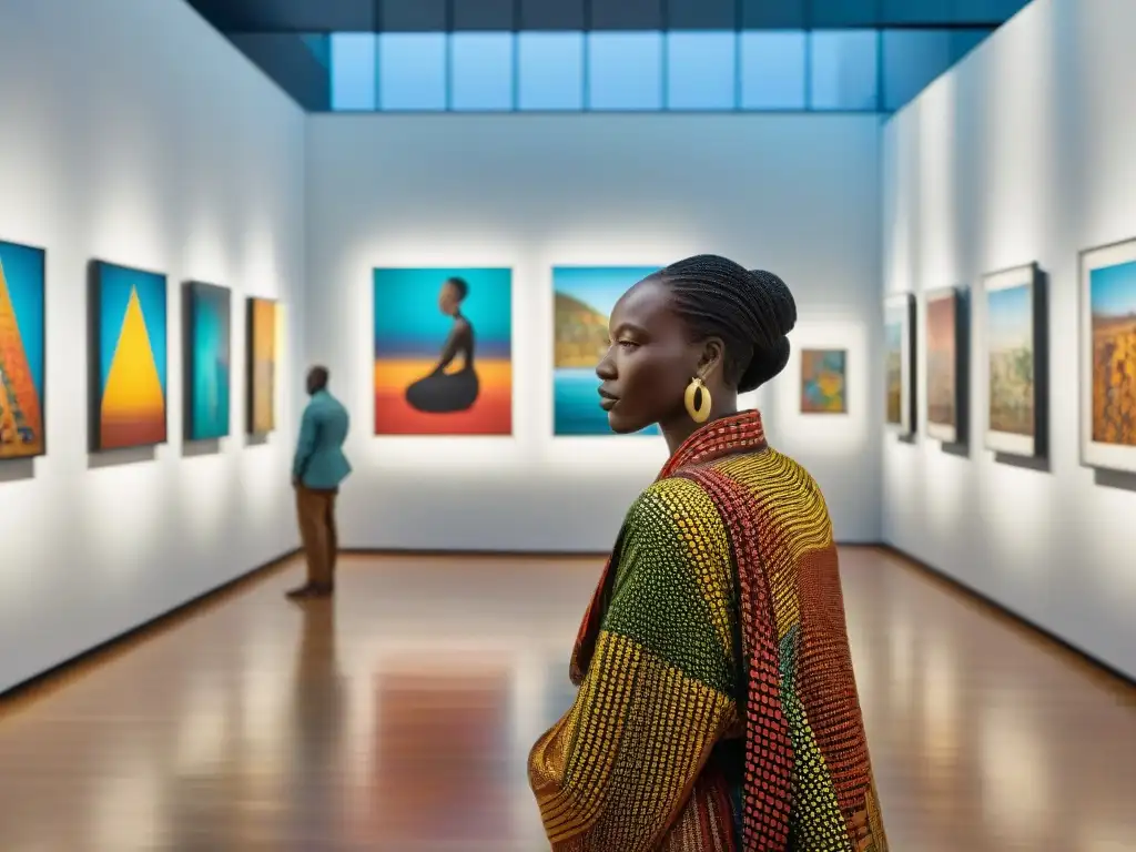 Una sala de exposición de arte africano contemporáneo rebosante de vida y diversidad cultural, rompiendo estereotipos