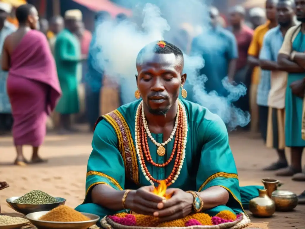 Sanación espiritual en África: curandero realiza ritual de limpieza espiritual en mercado vibrante