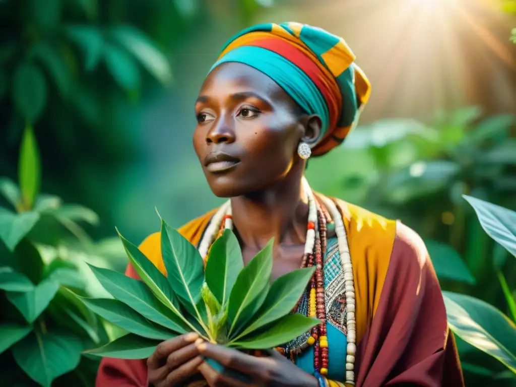 Un sanador africano elige plantas medicinales, con influencia de plantas medicinales africanas