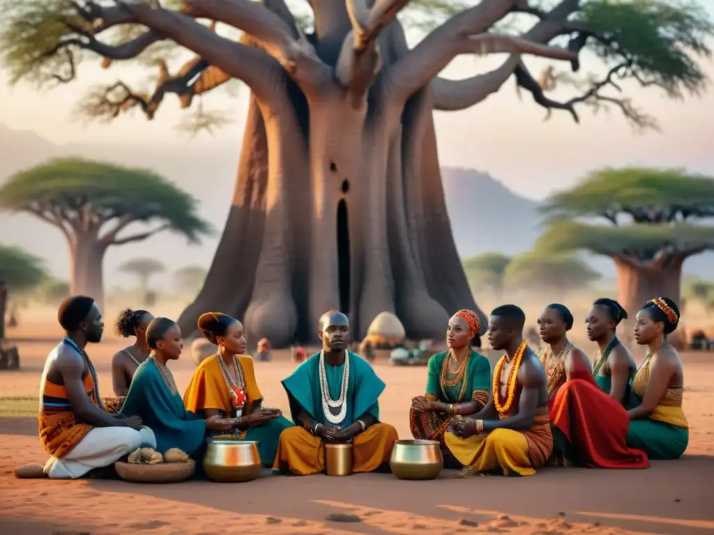 Un sanador tradicional africano realiza un ritual bajo un baobab, con influencia global