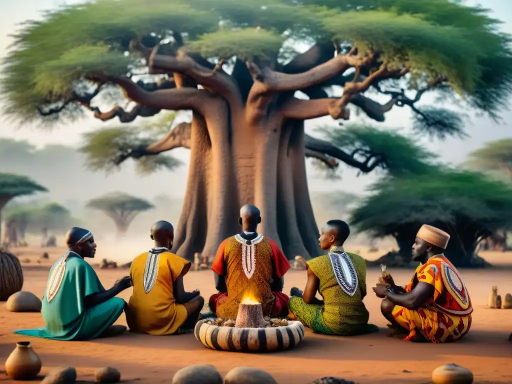 Sanadores africanos en ritual bajo baobab: Medicina ancestral en civilizaciones africanas