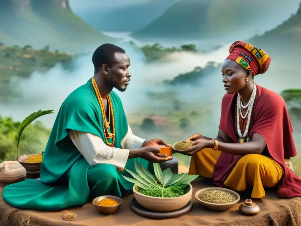 Sanadores africanos en ritual de curación con prácticas médicas tradicionales africanas