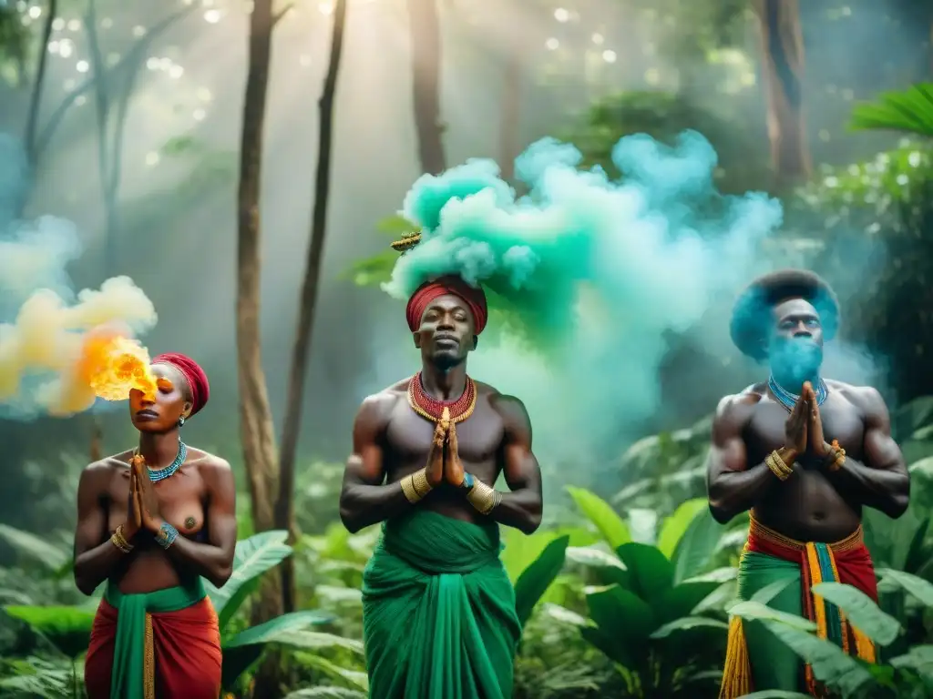 Sanadores africanos realizan ritual de limpieza en el bosque: colores, movimientos y humo de hierbas