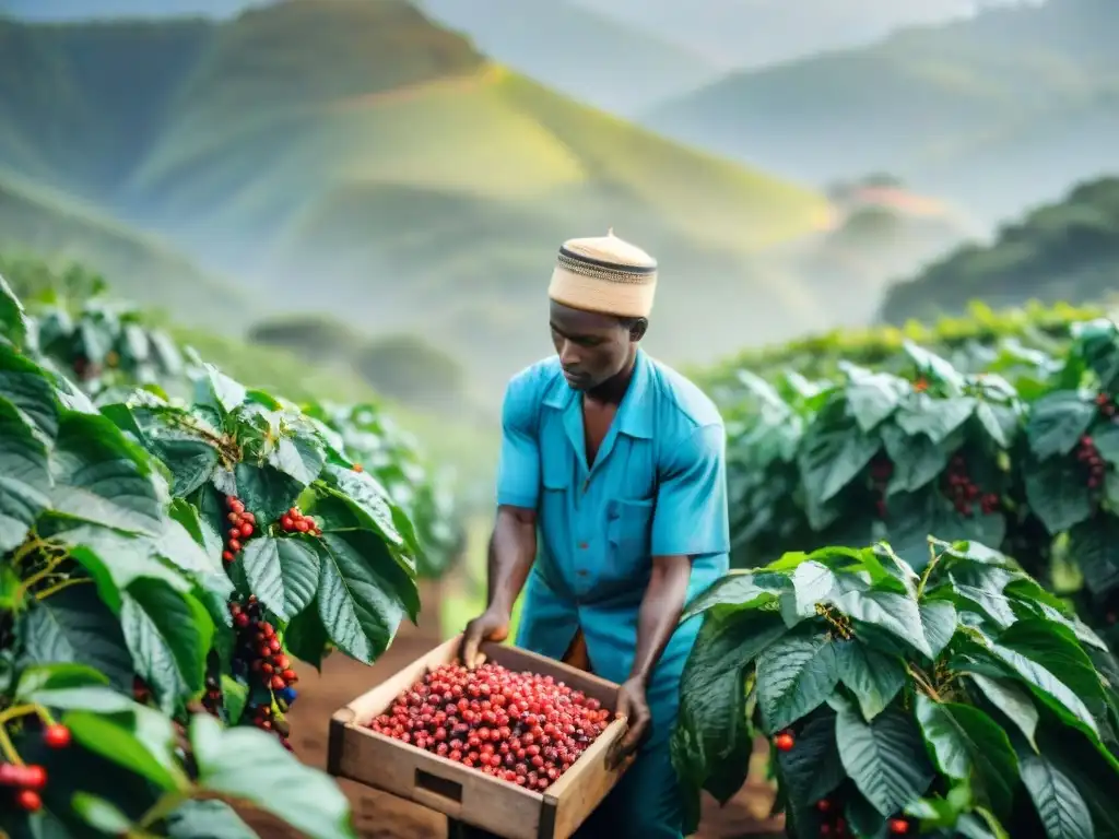 Inversión sector cafetero África: Caficultores africanos recolectando café bajo el sol intenso