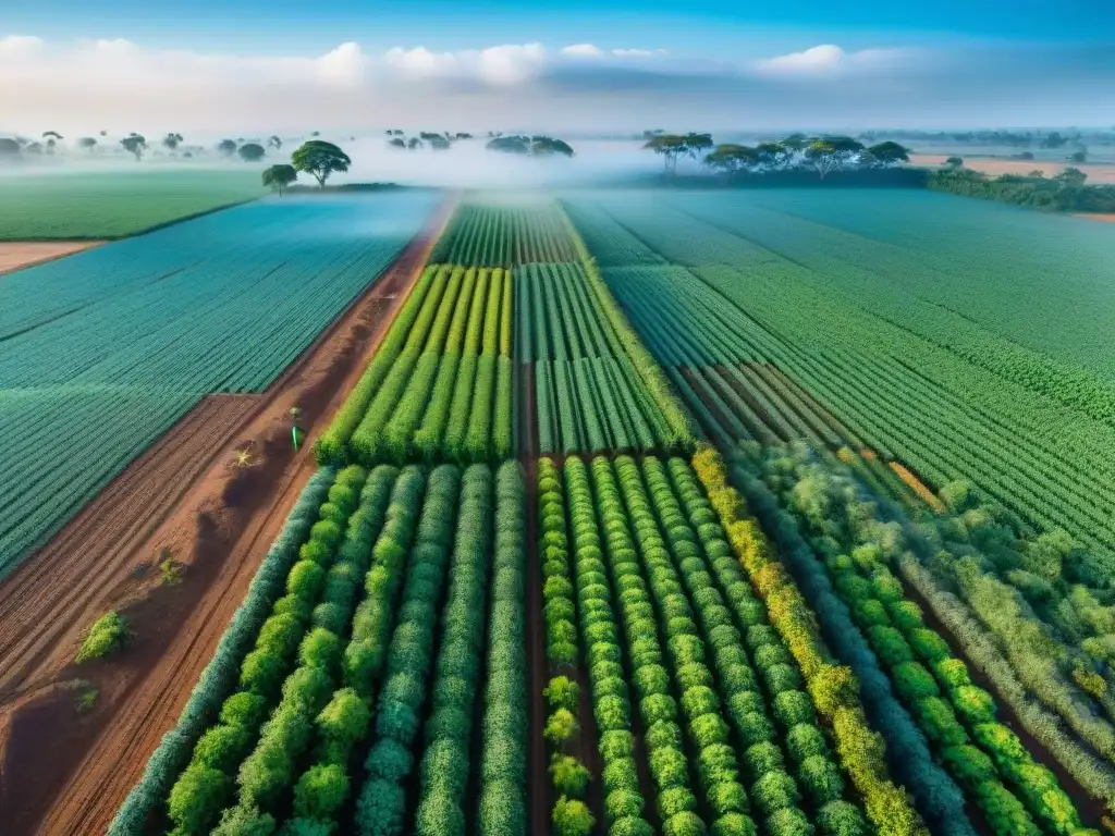 Transformación en el sector agrícola de África: mezcla de técnicas tradicionales y modernas en exuberantes campos verdes bajo cielo azul