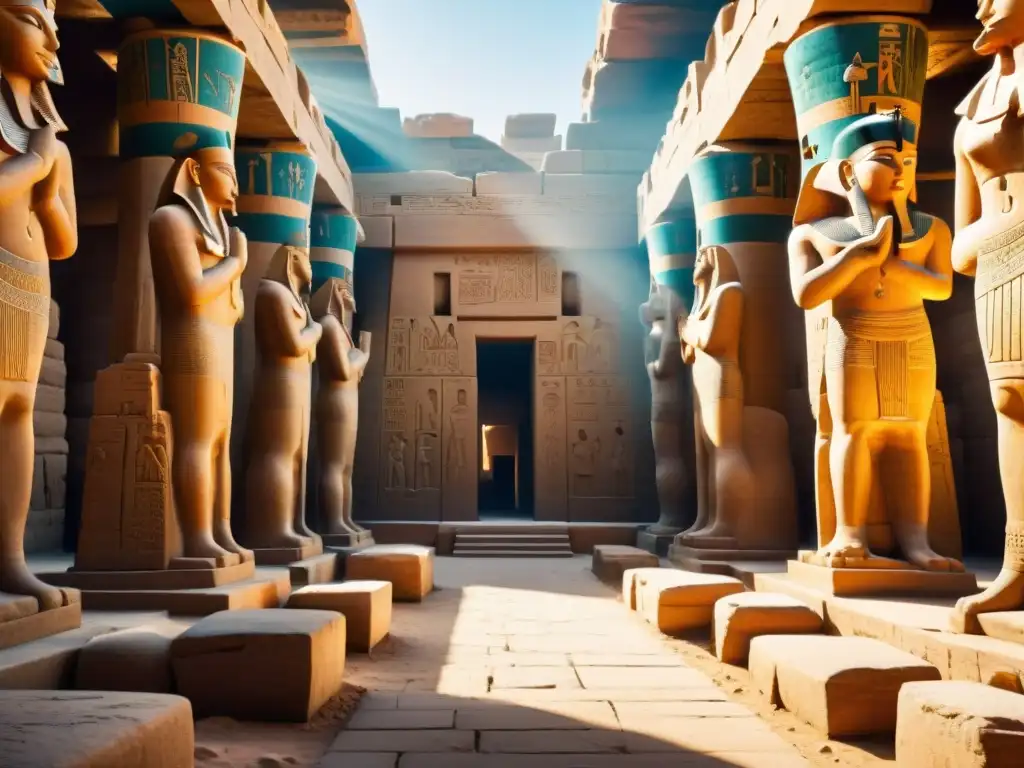 Sincretismo religioso en Antiguo Egipto: detalle del majestuoso Templo de Karnak en Luxor, con columnas, estatuas y jeroglíficos