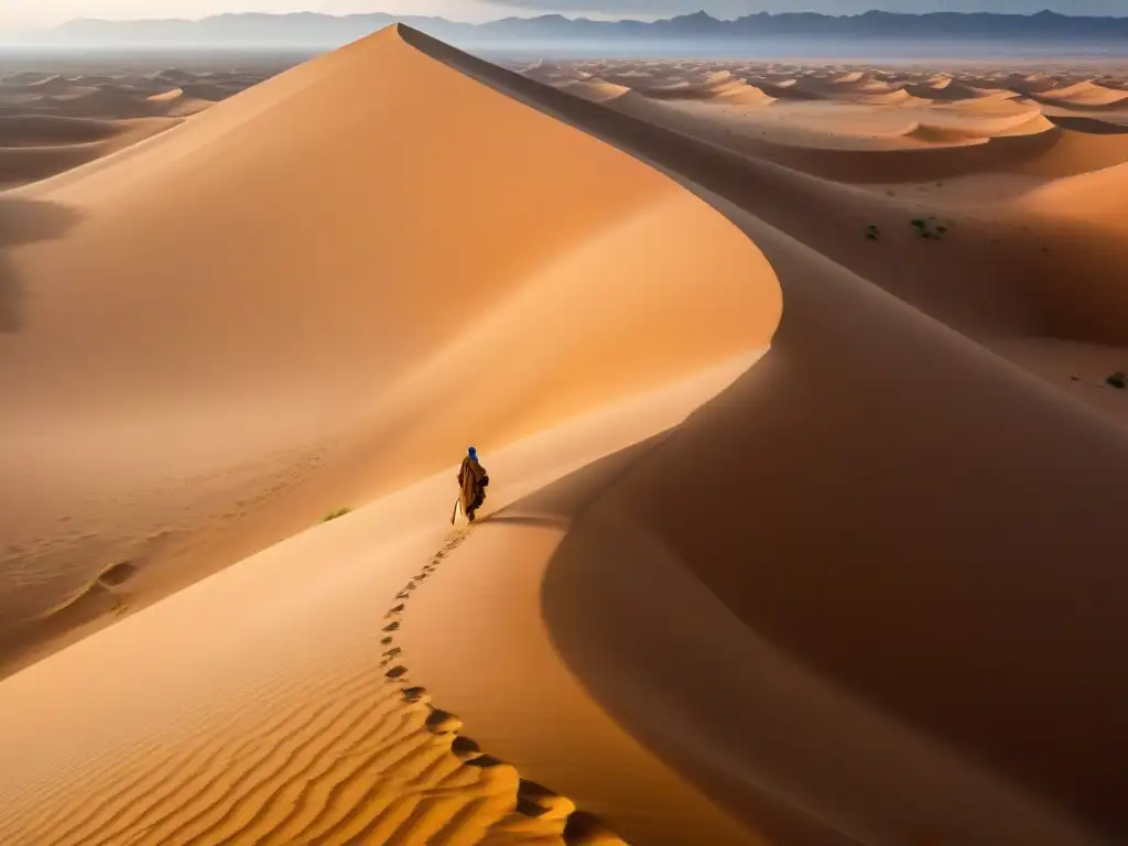 Un solitario caminante Tuareg en el vasto Desierto del Sáhara, donde se extrae uranio