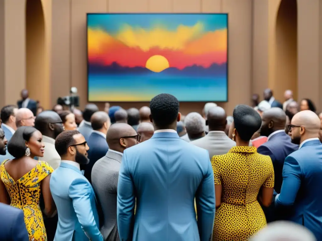 Subastas de arte africano récords globales: Sala llena de entusiastas pujando por una obra contemporánea africana vibrante