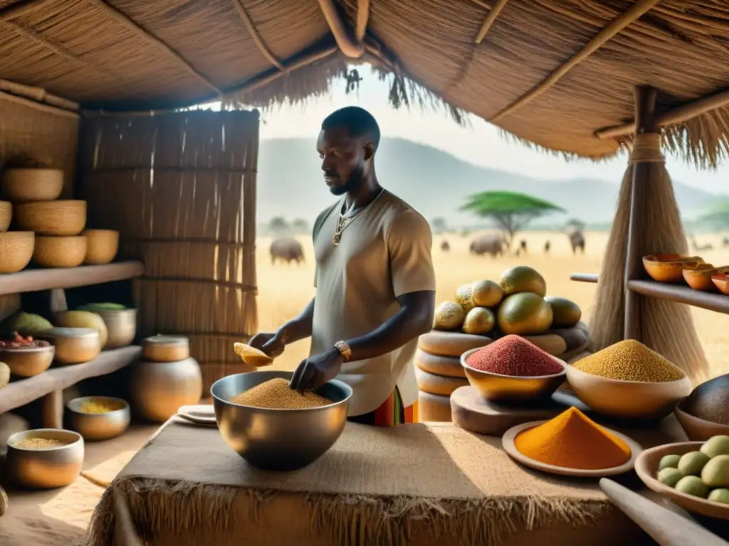 Técnicas de conservación de alimentos con ingenio africano: Alimentos preservados en una choza tradicional africana