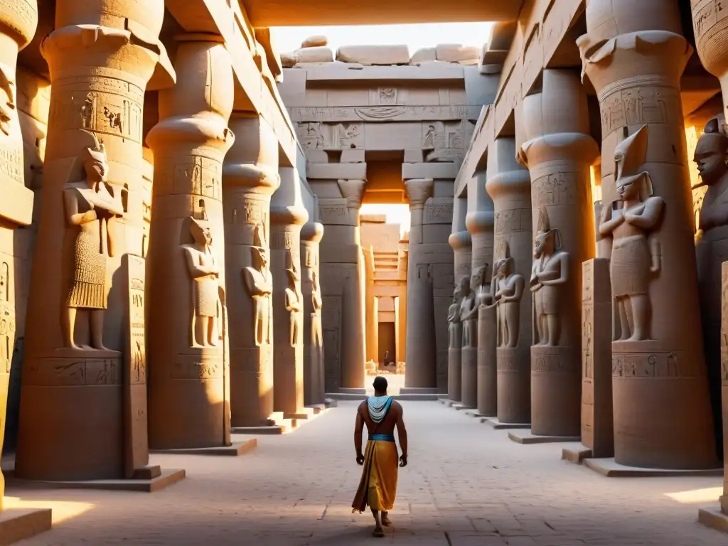 Templo de Karnak en Luxor, Egipto: hieroglíficos, columnas gigantes y tonos dorados al atardecer