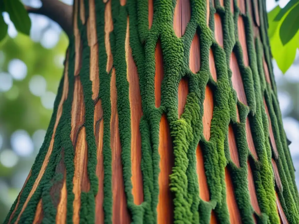 Textura detallada de la corteza del árbol Yohimbe, resaltando su belleza natural