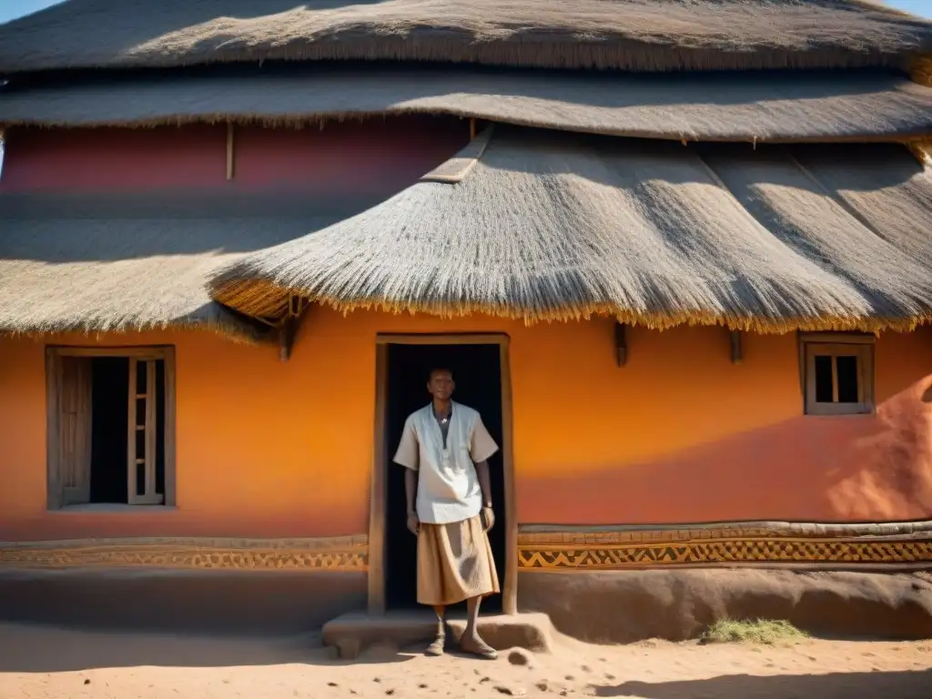 Diseño tradicional casas Tukul Etiopía: Detalle del techo de paja de una casa Tukul con luz solar filtrándose, resaltando su artesanía única