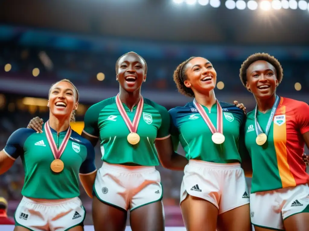 La unión y triunfo de deportistas de diáspora africana celebrando en el podio con sus banderas nacionales