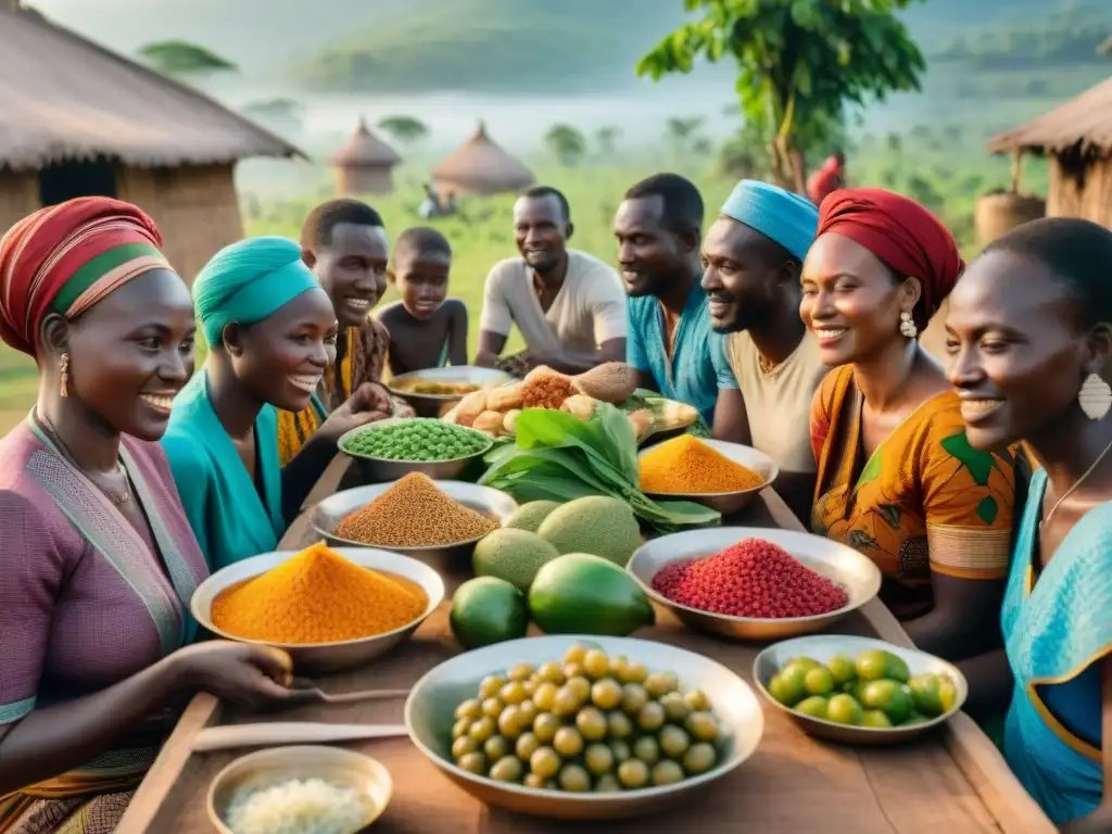 Unidos en esperanzas e independencia: comunidad diversa de Burundi comparte comida en aldea colorida