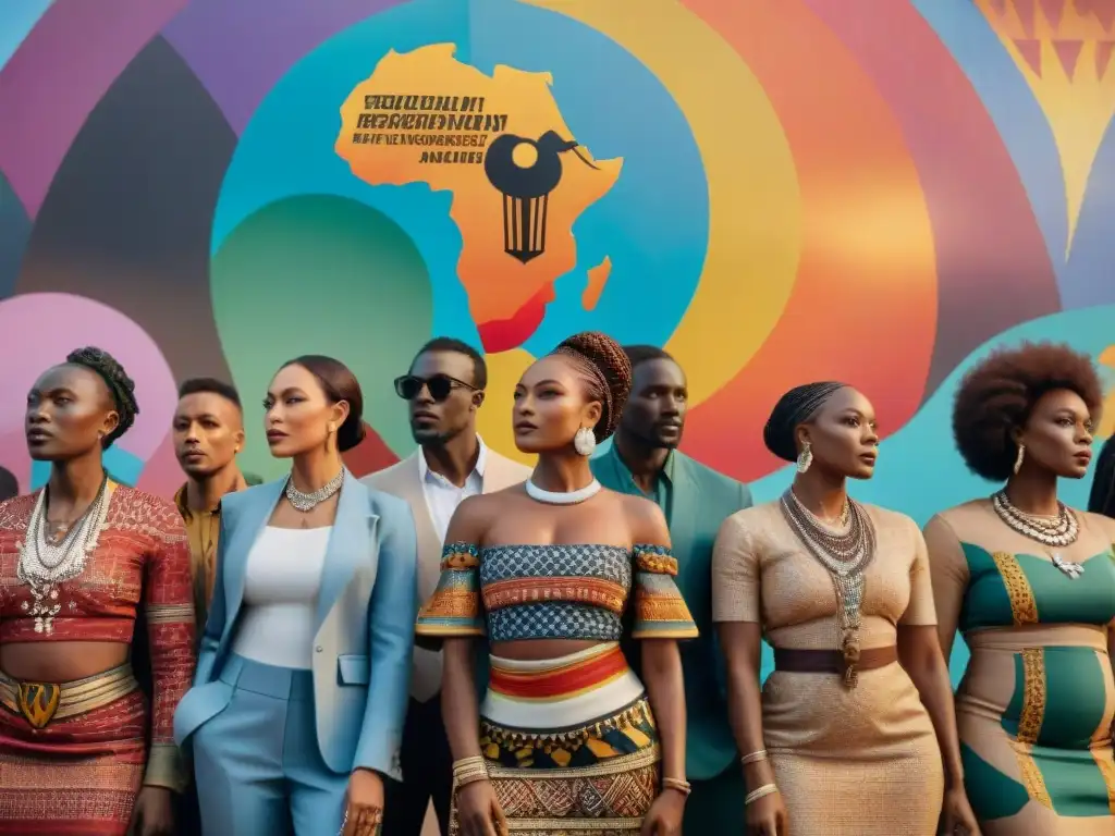 Unidos frente a mural africano vibrante, con mensajes de empoderamiento