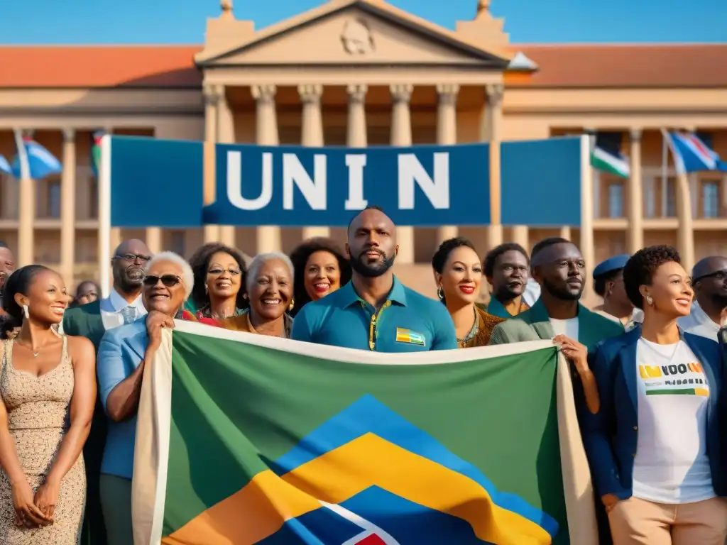 Unidos por la historia sudafricana: diversidad, esperanza y libertad frente a los Union Buildings en Pretoria